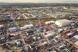 An aerial view of the Bauma 2022 exhibition grounds