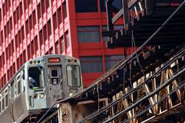 A Chicago Transit Authority (CTA) train in operation in the City of Chicago, Illinois, US.