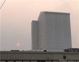 The Cameco building with sealed scaffolding