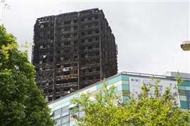 Grenfell Tower in London, UK, after a fire on 14 June 2017 that killed 72 people