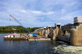 View of the Montgomery locks and dam facility on the Ohio River, Pennsylvania, USA