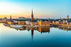 Sunset over Stockholm skyline