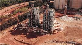 Aerial view of The blasting of the Calciners at the Gove Refinery