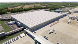 A digital render of how the extended London Stansted Airport terminal will look