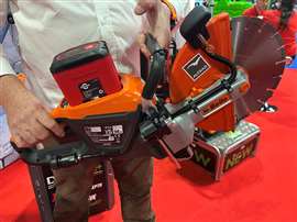 Altrad Belle's new DC 300E+ battery powered disc cutter at the Onsite on Hire show at the NEC Birmingham. (Photo: IRN)