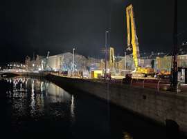 Initial works to stabilise the struture being carried out at night.