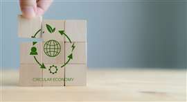 Wooden blocks depicting circular economy concept 