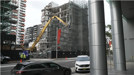 The remains of the partially collapsed commercial building in Burwood, Sydney