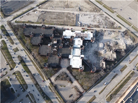 Aerial view of the site of the former Kmart Headquarters in Troy, Michigan, mid-way through the demolition project