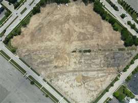 Aerial view over the cleared former Kmart head office after demolition and remediation works