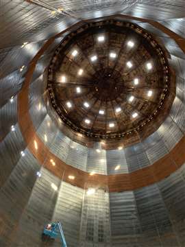 The inside ceiling of the gas holder structure at Redcar Coke Ovens By-Products Plant